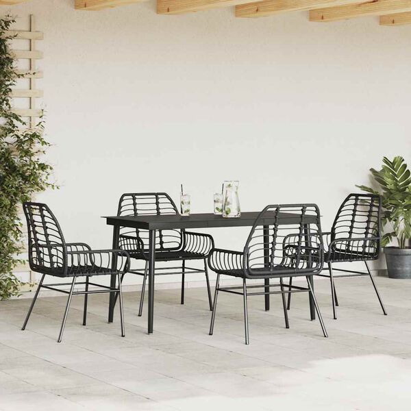 vidaXL Conjunto de jantar jardim 5 pe&ccedil;as vidro vime PE preto