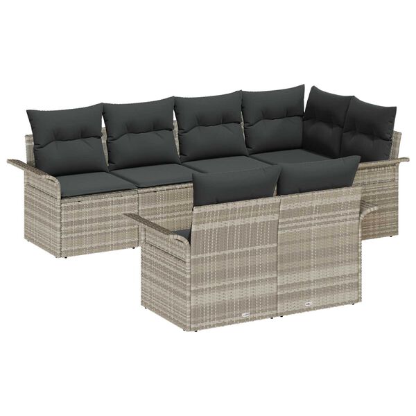 vidaXL Conjunto de Sof&aacute; de Jardim 7 pcs Cinzento-claro vime PE