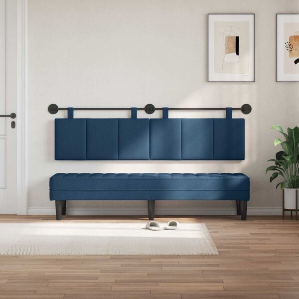 vidaXL Cabeceira Suspensa Riscas Azul 170 x 55 x 5 cm tecido