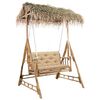 vidaXL Banco baloi&ccedil;o 2 lug. bambu c/ folhas palmeira e almofad&atilde;o 202cm