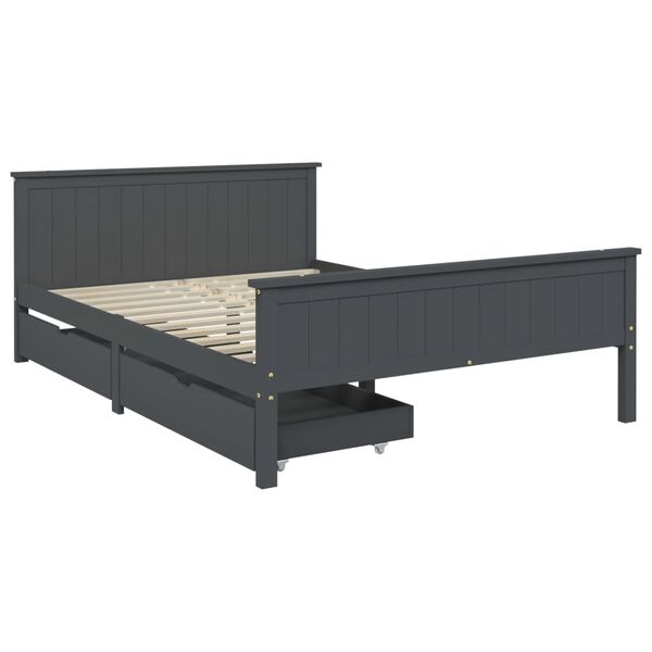 vidaXL Estrutura cama c/ 2 gavetas 140x200cm pinho maci&ccedil;o cinza-escuro