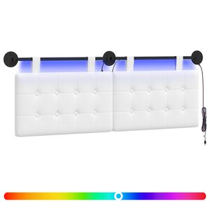vidaXL Cabeceira suspensa Com luz LED Branco Tecido