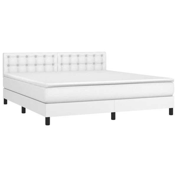 vidaXL Cama box spring c/colch&atilde;o/LED 180x200cm couro artificial branco