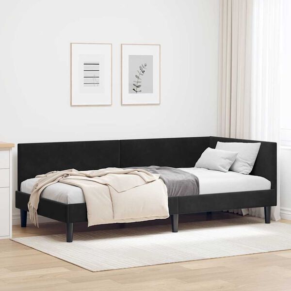 vidaXL Estrutura de Cama de Canto Preto 80 cm x 200 cm Veludo