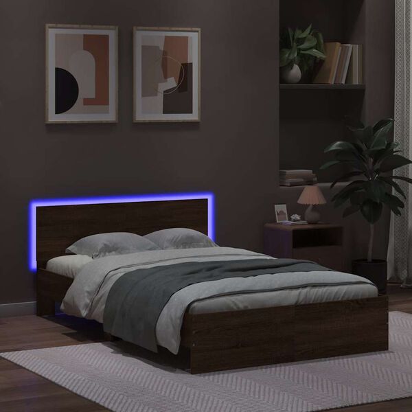vidaXL Estrutura cama cabeceira/luzes LED 140x200 cm carvalho castanho