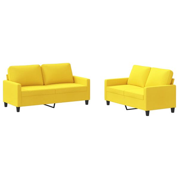 vidaXL 2 pcs conjunto de sof&aacute;s com almofad&otilde;es tecido amarelo-claro