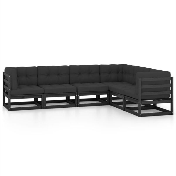 vidaXL 6 pcs conjunto lounge de jardim c/ almofad&otilde;es pinho maci&ccedil;o