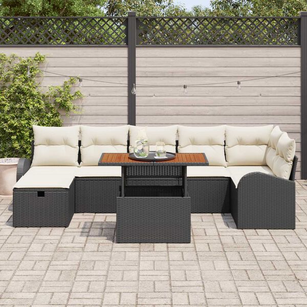vidaXL Conjunto de Sof&aacute; de Jardim 8 pcs Preto Rattan Sint&eacute;tico