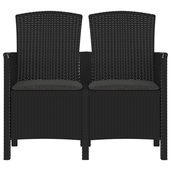 vidaXL Banco de jardim 2 lugares c/ almofad&otilde;es vime PP grafite