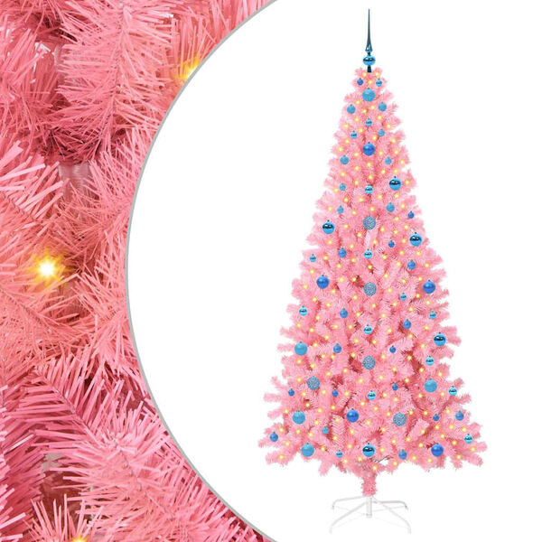 vidaXL &Aacute;rvore de Natal com 300 LEDs com suporte Rosa 210 cm PVC
