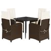 vidaXL 5 pcs conjunto jantar p/ jardim c/ almofad&otilde;es vime PE castanho