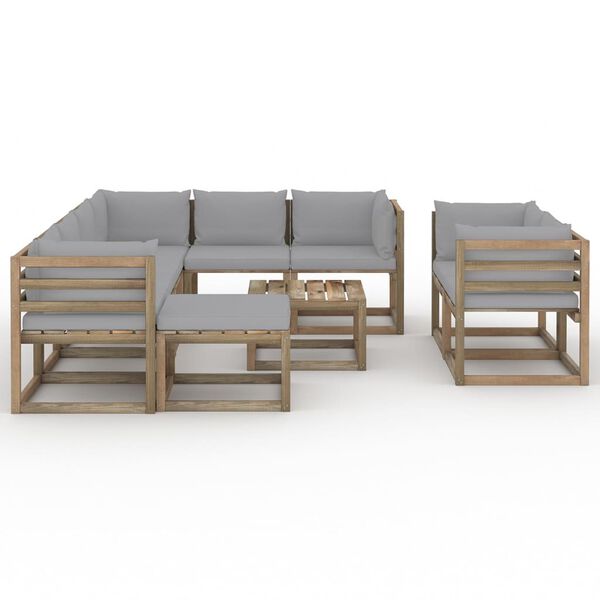 vidaXL 10 pcs conjunto lounge de jardim com almofad&otilde;es cinzentos