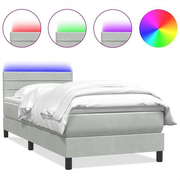 vidaXL Cama box spring c/ colch&atilde;o e LED 100x220 cm veludo cinza-claro