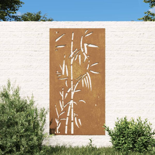 vidaXL Decoração p/ muro de jardim 105x55 cm aço corten design bambu