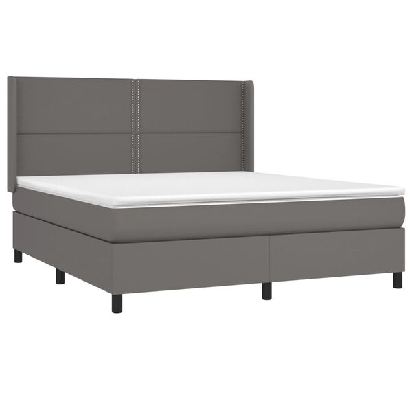 vidaXL Cama box spring c/ colch&atilde;o/LED 160x200cm couro artificial cinza