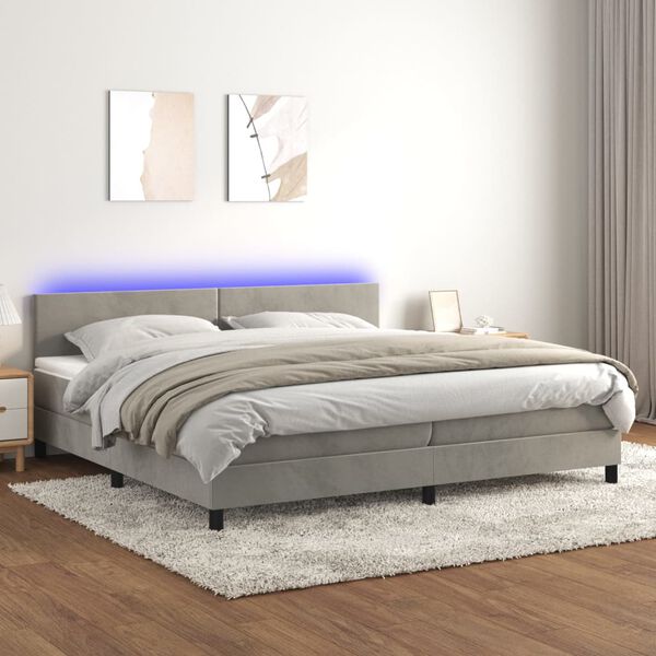 vidaXL Cama box spring c/ colch&atilde;o/LED 200x200 cm veludo cinzento-claro
