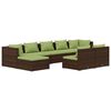 vidaXL 9 pcs conjunto lounge jardim c/ almofad&otilde;es vime PE castanho