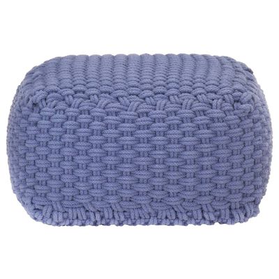 vidaXL Pufe tricotado à mão 50x50x30 cm algodão azul