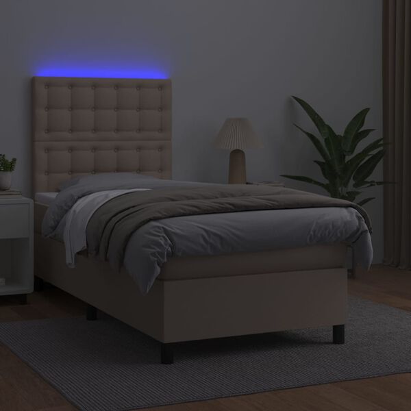 vidaXL Cama box spring c/colch&atilde;o/LED 100x200cm couro artif. cappuccino
