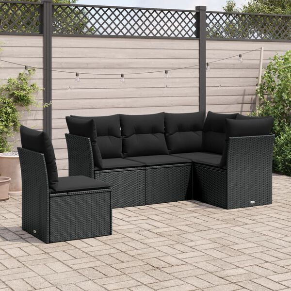 vidaXL 5 pcs conjunto sof&aacute;s de jardim com almofad&otilde;es vime PE preto
