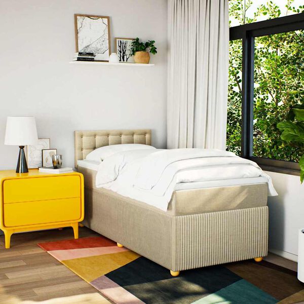 vidaXL Cama com molas/colch&atilde;o 80x200 cm tecido cor cr&egrave;me