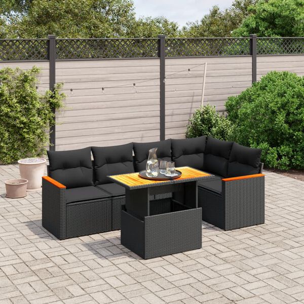 vidaXL 6 pcs conjunto sof&aacute;s de jardim c/ almofad&otilde;es vime PE preto