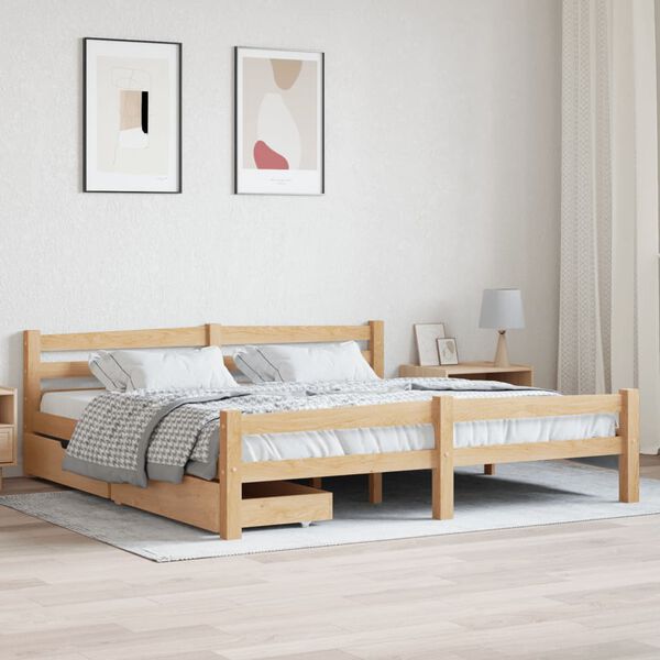vidaXL Estrutura de cama com 2 gavetas 180x200 cm pinho maci&ccedil;o