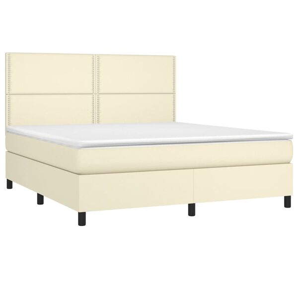 vidaXL Cama com molas/colch&atilde;o 180x200 cm couro artificial cor creme