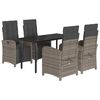 vidaXL 5 pcs conjunto de jantar p/ jardim c/ almofad&otilde;es vime PE cinza