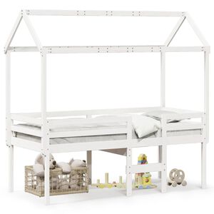 vidaXL Cama alta com telhado 90x200 cm pinho maciço branco
