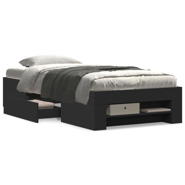 vidaXL Estrutura de cama 75x190 cm derivados de madeira preto