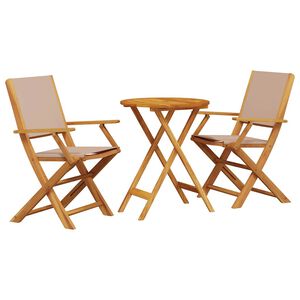 vidaXL 3 pcs conjunto bistr&ocirc; tecido e madeira maci&ccedil;a cinza-acastanhado