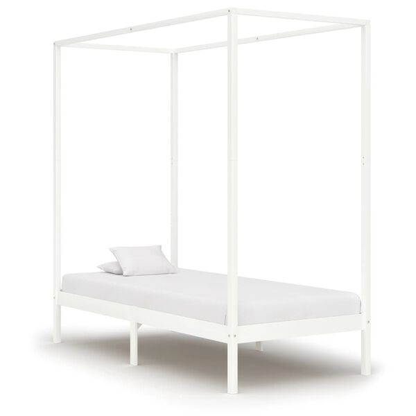vidaXL Estrutura de cama com toldo 90x200 cm pinho maci&ccedil;o branco