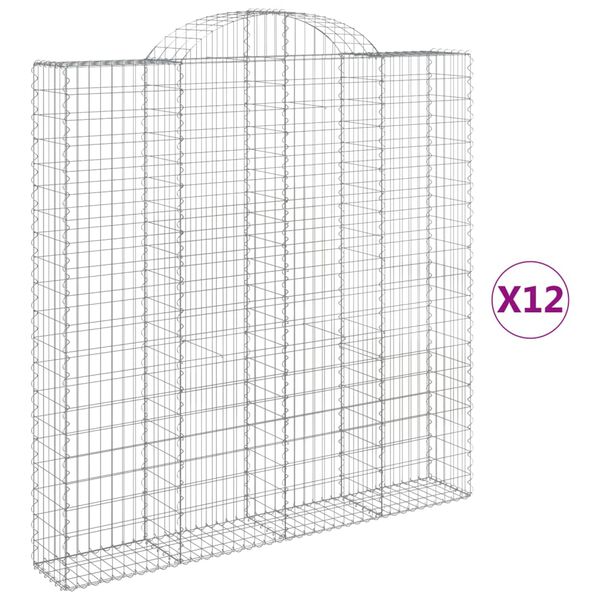 vidaXL Cestos gabi&atilde;o arqueados 12 pcs 200x30x200/220 ferro galvanizado