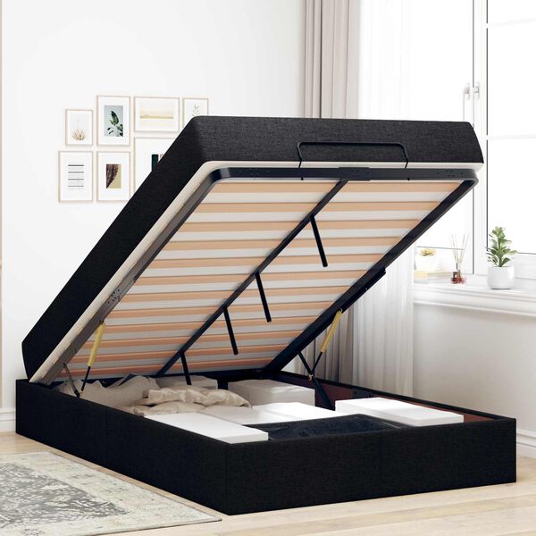 vidaXL Estrutura de cama com colch&atilde;o com colch&atilde;o 2 pcs Preto tecido