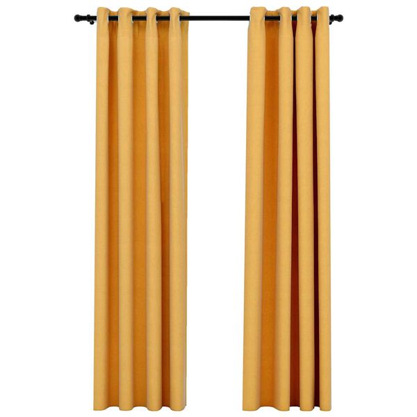 vidaXL Cortinas opacas aspeto linho c/ ilhós 2 pcs 140x245 cm amarelo