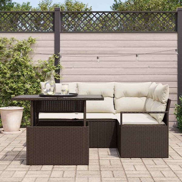 vidaXL Conjunto de Sof&aacute; de Jardim 5 pcs Castanho Rattan Sint&eacute;tico