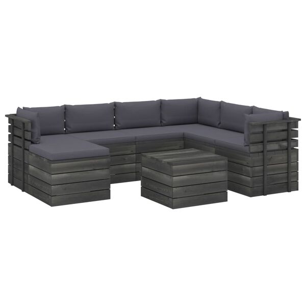 vidaXL 8 pcs conjunto lounge de paletes com almofad&otilde;es pinho maci&ccedil;o