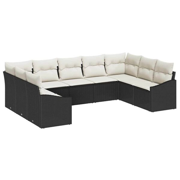vidaXL Conjunto de Sof&aacute; de Jardim 9 pcs Preto Rattan Sint&eacute;tico