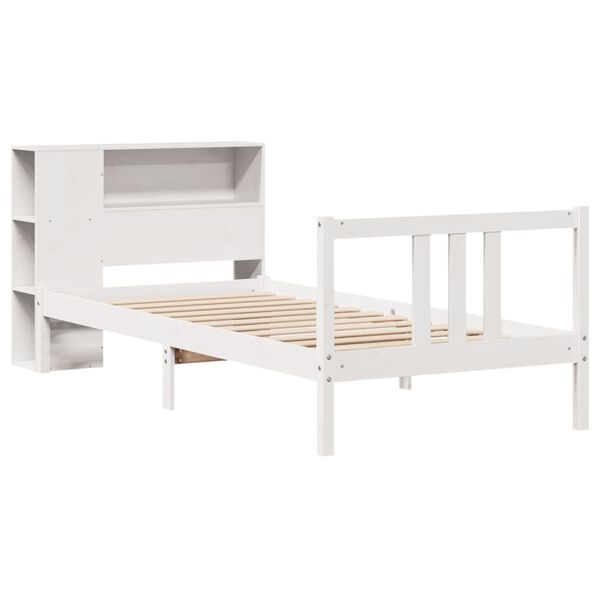 vidaXL Cama com estante sem colchão 90x200 cm pinho maciço branco
