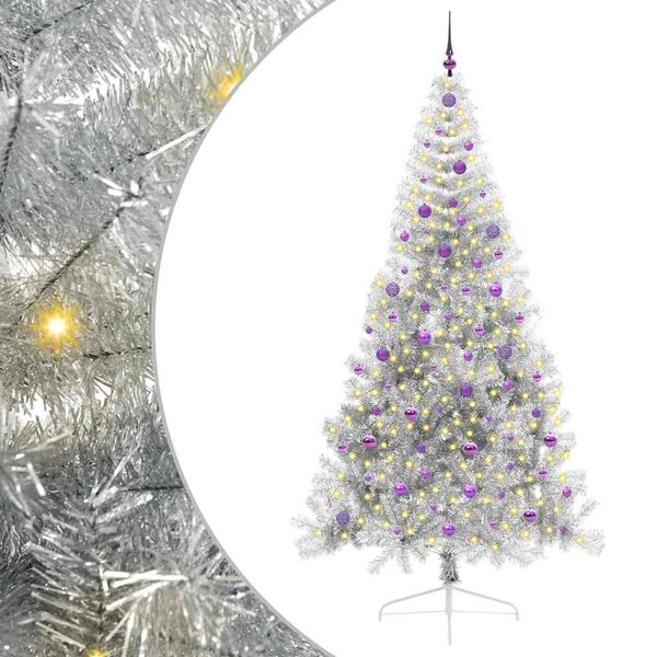 vidaXL &Aacute;rvore de Natal Artificial Pr&eacute;-iluminada Prateado 240 cm PET