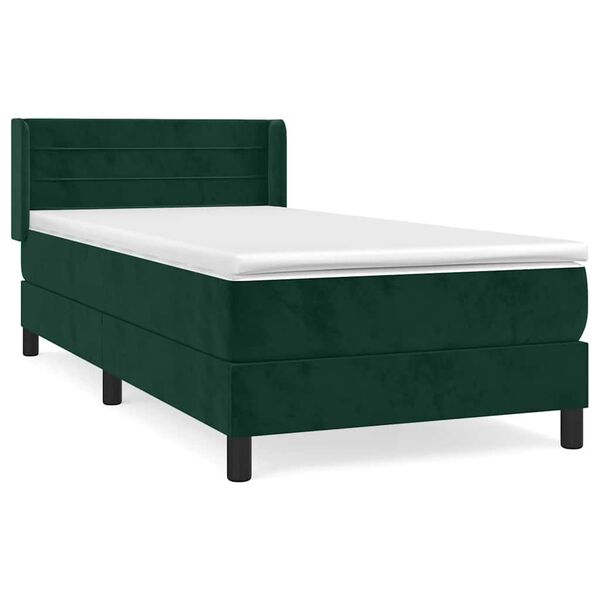 vidaXL Cama com molas/colch&atilde;o 90x200 cm veludo verde-escuro