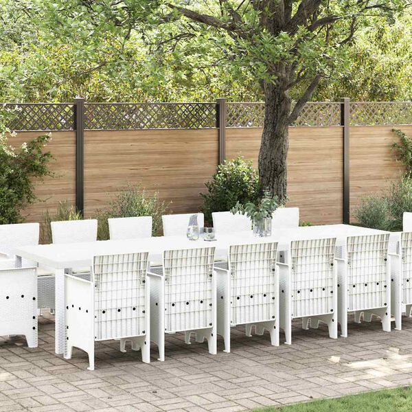vidaXL Conjunto de Jantar para Jardim 15 pcs Branco Rattan Polt