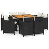 vidaXL 9 pcs conjunto de jantar p/ jardim c/ almofad&otilde;es vime PE preto