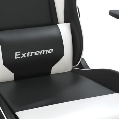 vidaXL Cadeira gaming massagens couro artificial preto e branco