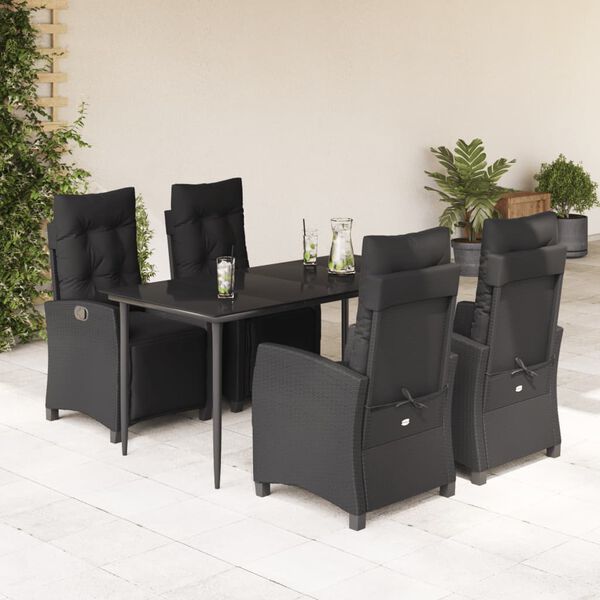 vidaXL 5 pcs conjunto de jantar p/ jardim c/ almofad&otilde;es vime PE preto
