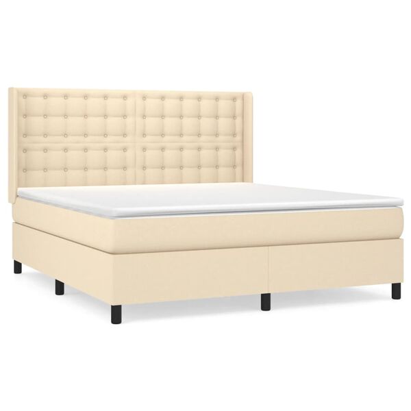 vidaXL Cama com molas/colch&atilde;o 160x200 cm tecido cor creme