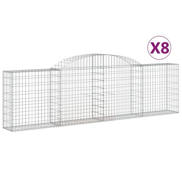 vidaXL Cestos gabião arqueados 8 pcs 300x30x80/100cm ferro galvanizado