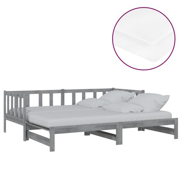 vidaXL Estrutura sof&aacute;-cama de puxar 2x(90x200) cm pinho maci&ccedil;o cinza