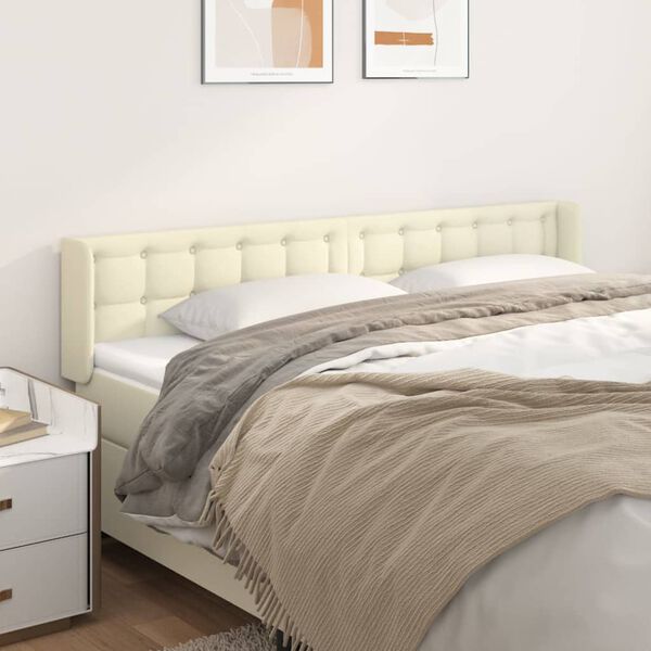 vidaXL Cabeceira de cama c/ abas couro artificial 203x16x78/88cm creme